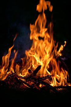 nature series: hot burning campfire with ashes