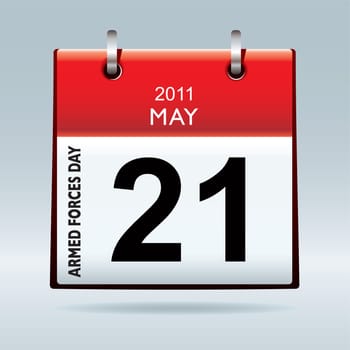 Armed forces day calendar icon on blue background and red top