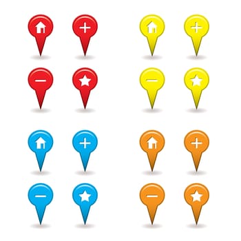 map pin icons with drop shadow ideal for satellite navigation