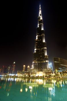 Burj Khalifa, tallest building in the world, illuminated at night