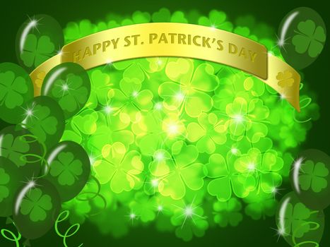 St Patricks Day Two Green Beers Banner with Shamrocks Bokeh Illustration