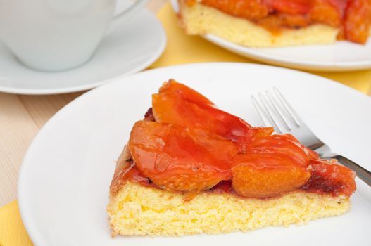 Homemade Dessert -  Cake With Apricots and Jelly and Espresso Coffee