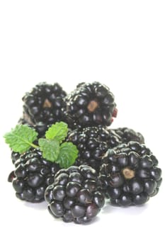 fresh blackberries with leaf on a white background