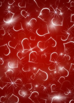 Background with shines, sparks, heart. A red background