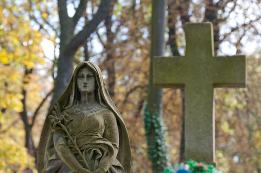 Monument Lady of Guadalupe on a cemetery. Since its creation in 1787 Lychakiv Cemetery Lvov, Ukraine