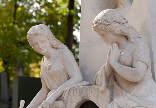 Tombstone two girls. Since its creation in 1787 Lychakiv Cemetery Lvov, Ukraine.