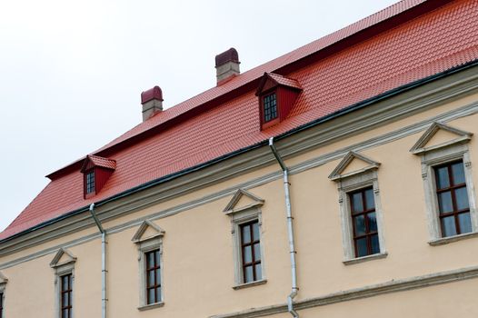 Red roof old building. Lvov, West Ukraine