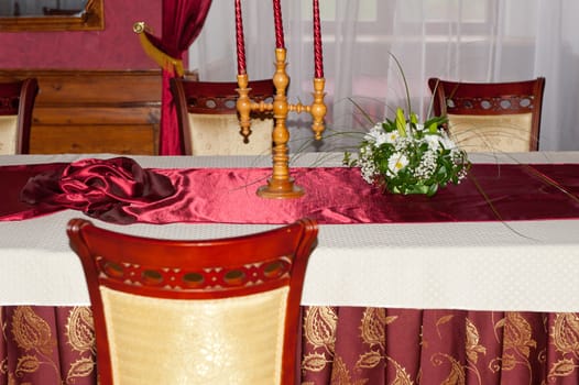 Dining table. An ancient table with chairs