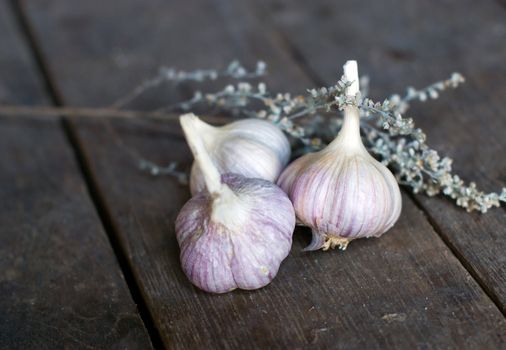 Garlic on a wooden background