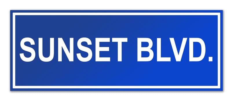 Sunset Boulevard street sign isolated on white background, Los Angeles, California, U.S.A.