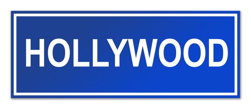 Hollywood street sign isolated on white background with copy space.