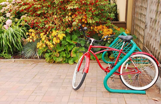 Red bicycle in the garden