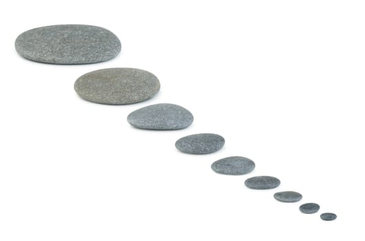 Row pebbles. Sea stones. It is isolated on a white background