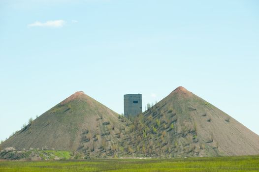 Mine. The coal enterprise, Ukraine. Two waste heaps.