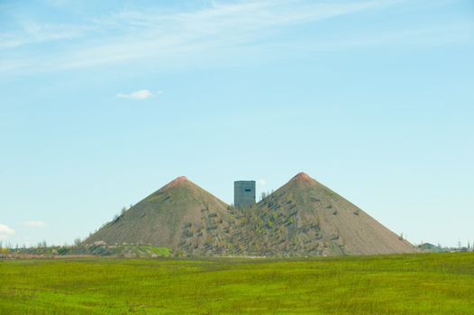 Mine. The coal enterprise, Ukraine. Two waste heaps.