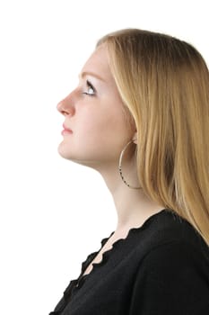 Profile the pretty young girl of the blonde. On a white background