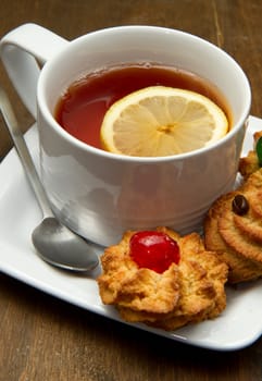 Cup of English tea with biscuits