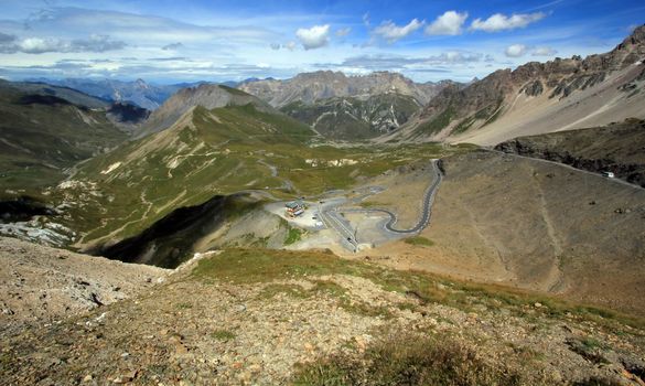 View of the Alps mountain from the top of the Galibier pass by summer, France