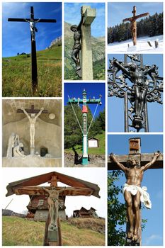 Many different jesus christ crosses put together in a collage
