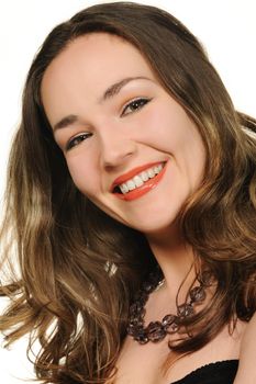 Portrait close up the attractive girl. It is isolated on a white background