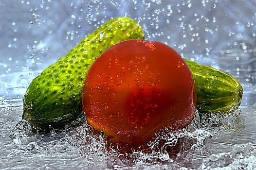 Fresh vegetables on water surfaces