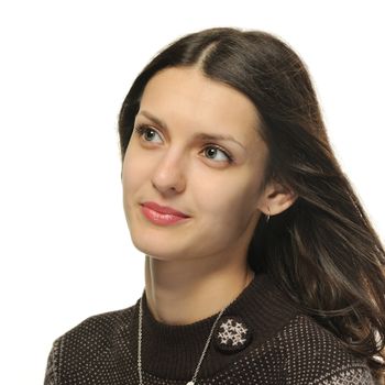 The young woman. A portrait close up. It is isolated on a white background