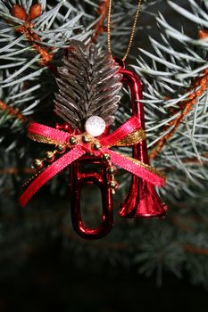 Christmas ornaments on pine branch