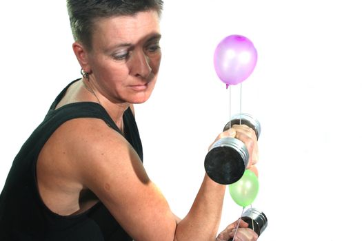 strength training with aerial balloons in the dumbbells