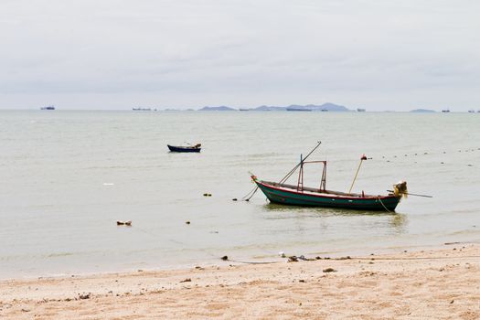 Small fishing boats used to catch fish. The eastern part of Thailand.