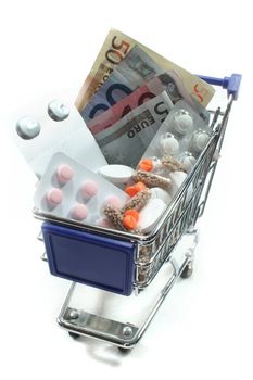 Shopping Cart with tablets and euro notes