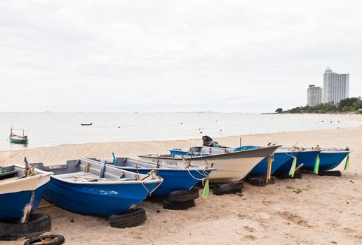 Small fishing boats used to catch fish. The eastern part of Thailand.