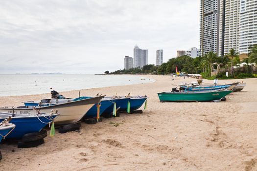 Small fishing boats used to catch fish. The eastern part of Thailand.