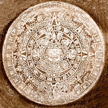 Ancient aztec calendar isolated on white