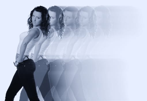 Abstract movement of the girl. Effect of speed
