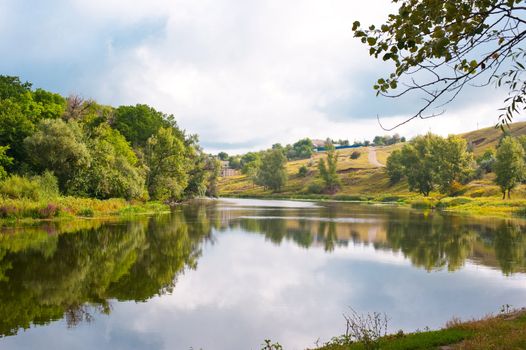Picturesque forest and the river. Ukraine. Seversky Doneth
