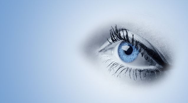 Female blue eyes. A photo close up, a part face