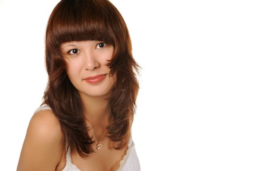 The beautiful girl on a white background. The Asian nationality