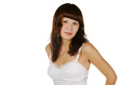 The beautiful girl on a white background. The Asian nationality