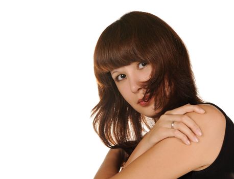 The beautiful girl on a white background. The Asian nationality