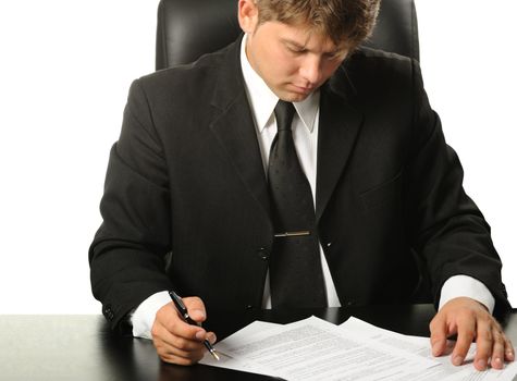 The businessman the studying contract before the signature. The man of the European nationality.