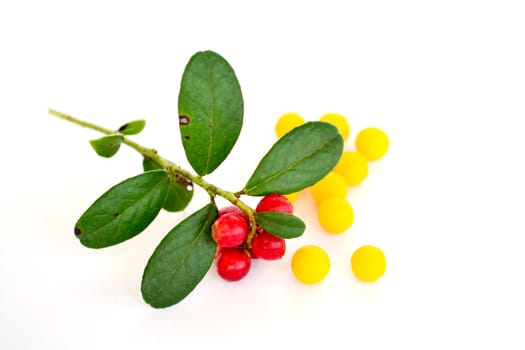 Natural and Artificial vitamins on a white background