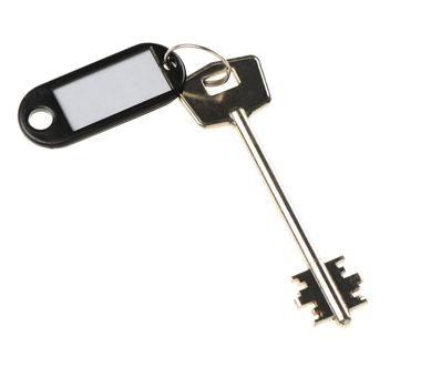Key with color trinket . In trinket  a white empty label for records