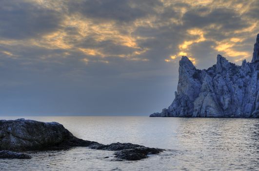 The night sea. The sea photographed at a dawn with long endurance. Crimea, Ukraine