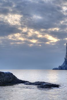 The night sea. The sea photographed at a dawn with long endurance. Crimea, Ukraine