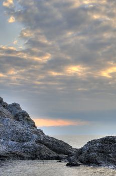 The night sea. The sea photographed at a dawn with long endurance. Crimea, Ukraine