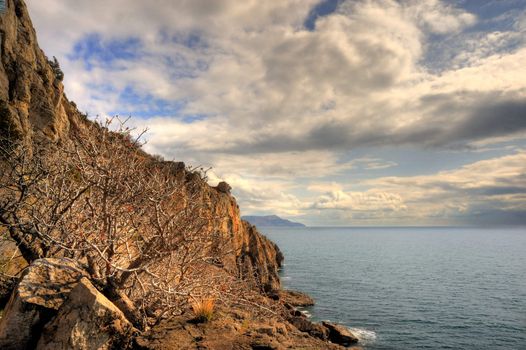 The night sea. The sea photographed at a dawn with long endurance. Crimea, Ukraine