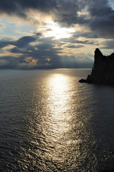 The night sea. The sea photographed at a dawn with long endurance. Crimea, Ukraine