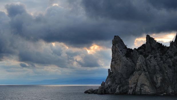 The night sea. The sea photographed at a dawn with long endurance. Crimea, Ukraine