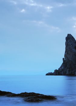 The night sea. The sea photographed at a dawn with long endurance. Crimea, Ukraine