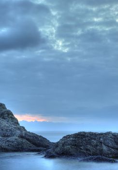 The night sea. The sea photographed at a dawn with long endurance. Crimea, Ukraine